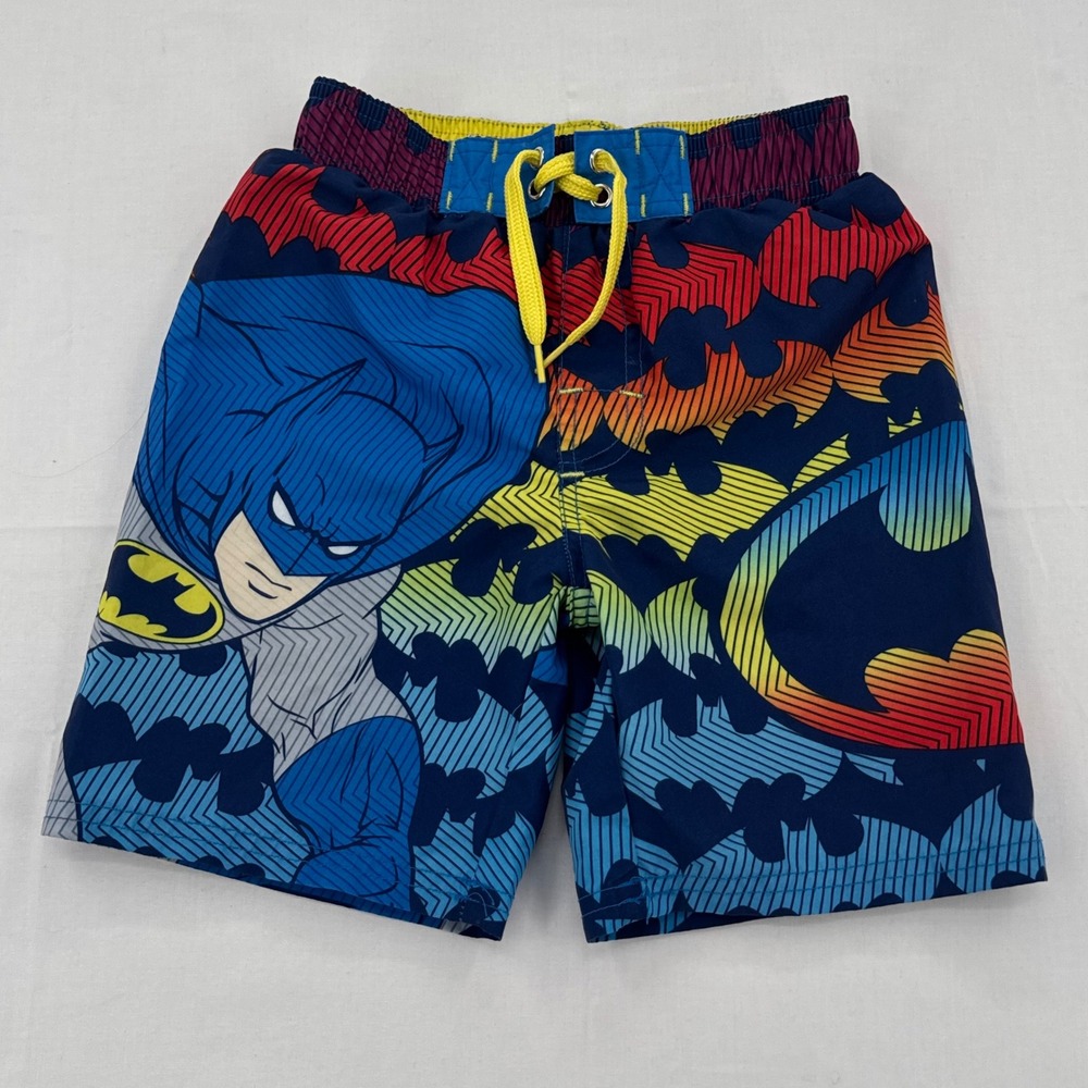 DC Comics Batman Boys Swim Trunks Size 4 Kids Blue Rainbow Graphic Board Shorts